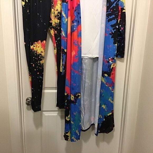 Plus Sz Printed Tank Top+Long Cloak+Pants 3pc Set - Picture 5 of 13
